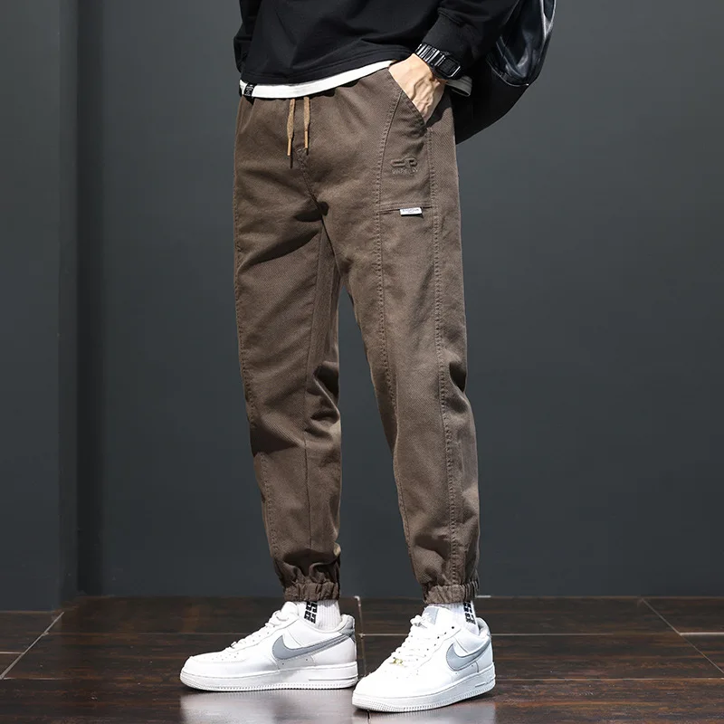 EH·MD® Elastic Waist Lace-up Jeans Men's Tie Feet High Elasticity Large Size Embroidered Text Art Loose Harem Pants Thick 2021