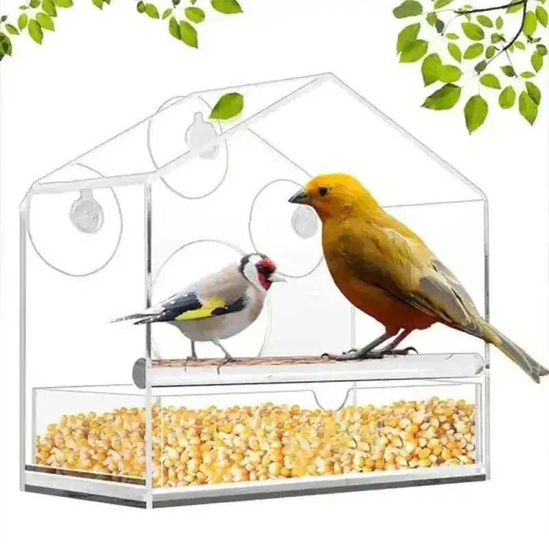 Practical Bird Feeder Transparent Food Dispenser House Outdoor Window Birdfeeder Water Finches Chickadees Bird Feeder Parrot Feeder