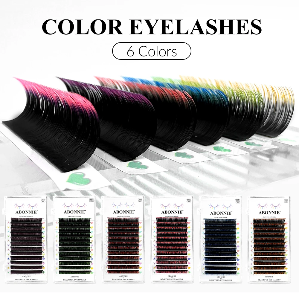 ABONNIE New Gradient Red Green Blue Purple Color Eyelash Extension Individual Faux Mink Ombre False Eye Colored Lashes
