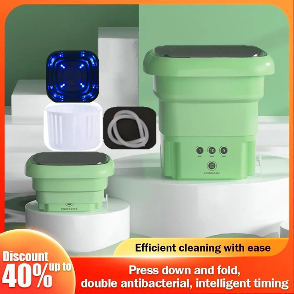 

Folding Mini Washing Machine Portable With Dryer Basket For Clothes Blue Light Cleaner Travel Socks Underwear Cleaning Washer