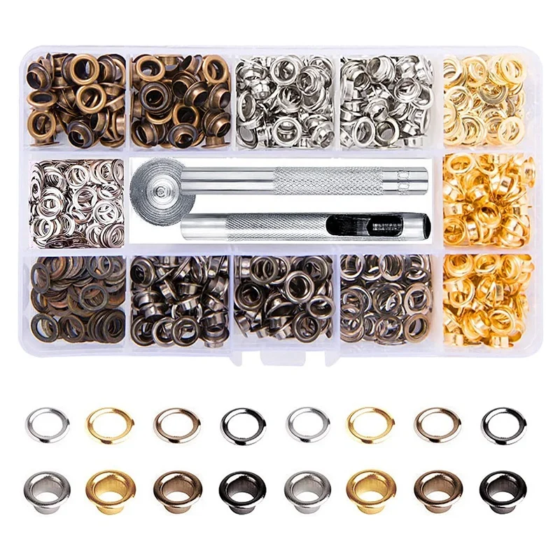 ABGH-Grommets Kit 3/16Inch 400Pcs Eyelets Kits Eyelets Grommet Sets For Shoes Clothes Crafts Bag DIY Project (4 Colors)