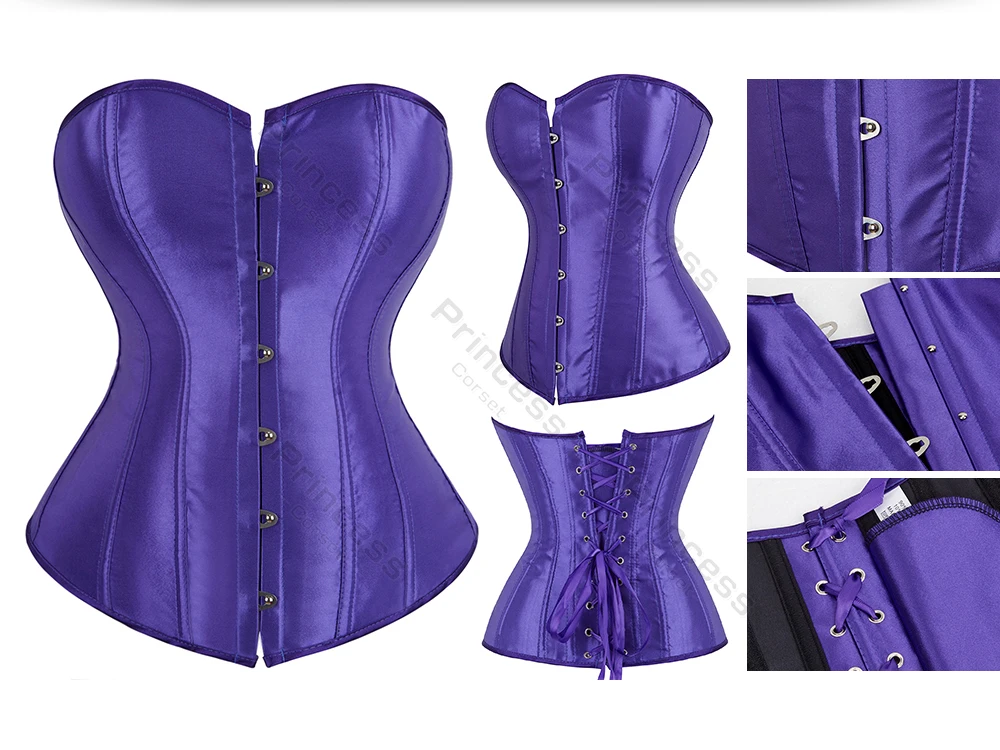Sexy Korsett Bustier Schnürung für Frauen Rosa Viktorianisches Korsett Top Plus Size Vintage Satin Korsett Vollbrust Schwarz Blau Rot Gold – Detail 19