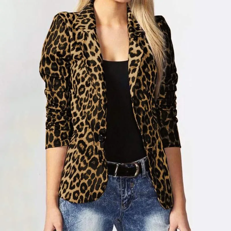 Spring/autumn Women's Turn-down Collar Leopard Print Geometric Long Sleeved Button Cardigan Coat Office Lady Fashion Casual Tops
