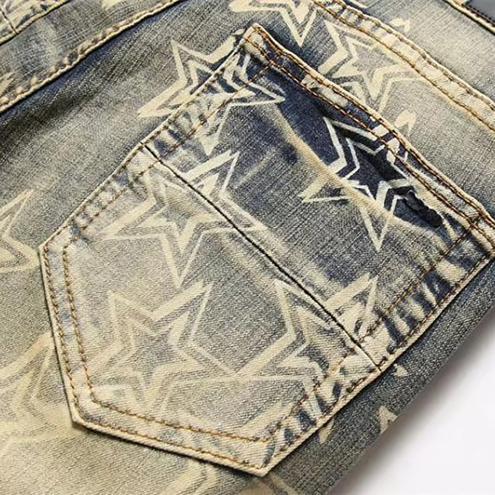 Men Jeans Star Embroidery Ripped Jean High Street Punk Style Streetwear Pants for Male Slim Stretch Pencil Pantalones Ropa
