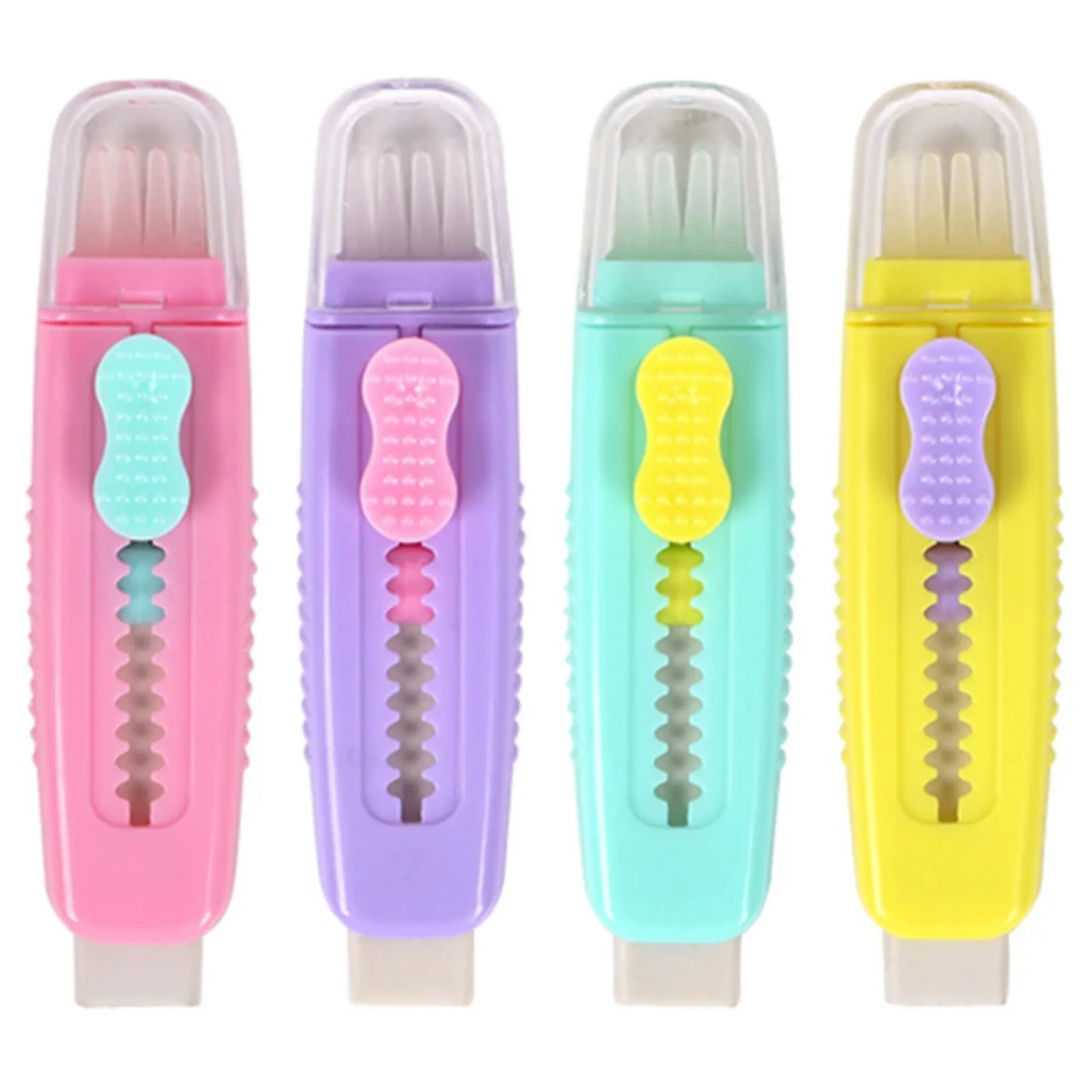 2 Pcs Creative Push Pull Eraser with Soft Brush Pencil Rubber for Kids Drawing Writing Wiping Stationery School Supplies