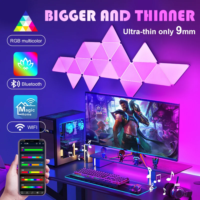 

LED Triangle Indoor Atmosphere Wall Lamp RGB WIFI APP Bluetooth For Computer Game Bedroom Decoration LED DIY Quantum Night Light