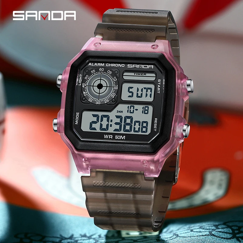 

Часы наручные SANDA женские цифровые с хронографом, спортивные электронные водонепроницаемые с браслетом из ТПУ, с датой и отображением недели, 50 м