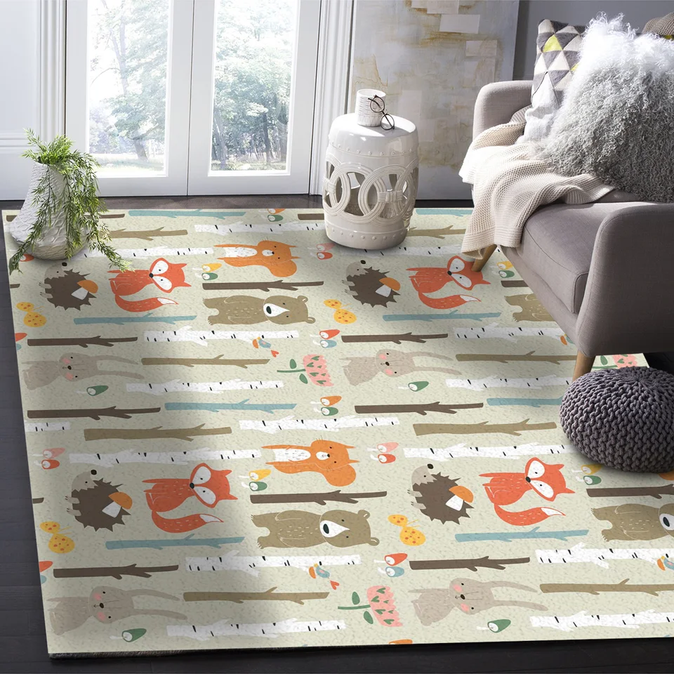 Cartoon Forest Animals Woodland Animal Rug For Nursery Baby Girl