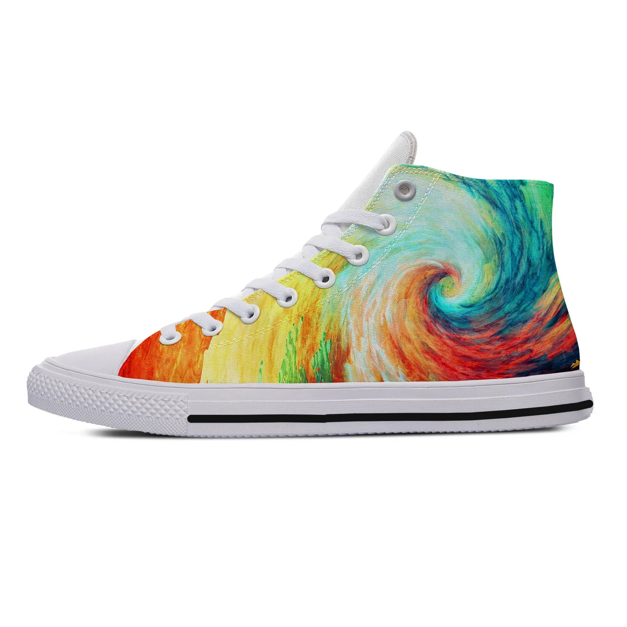 Abstract Multicolor Waves Digital Art New Arrive Lightweight High Top Canvas Shoes Men Women Casual Breathable Latest Sneakers