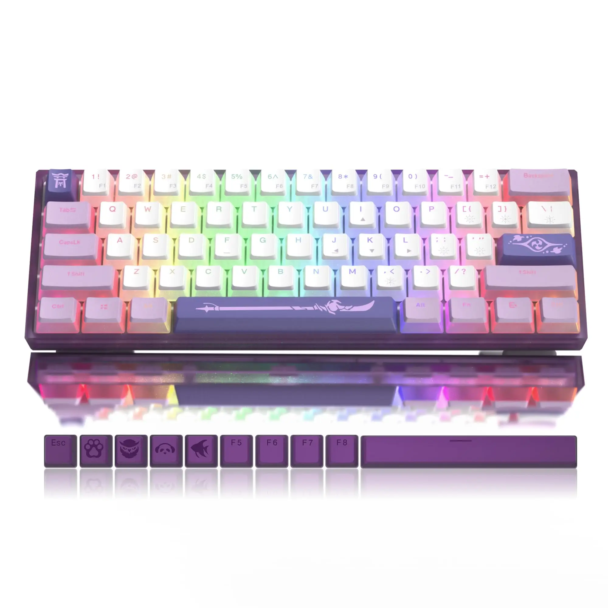 

Womier WK61 Purple 60% Gaming Mechanical Keyboards Hot-Swap Keyboard Ultra-Compact RGB Keyboard Pudding PBT Keycap Red Switch