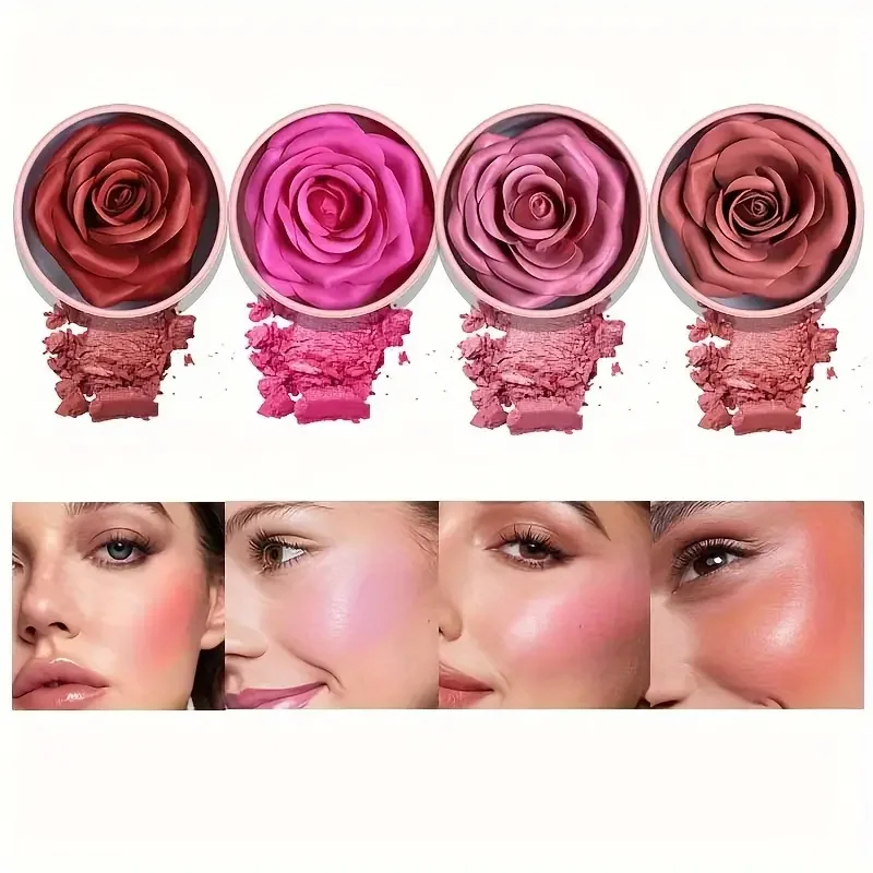 Rose Blush 4-Shade 3D petal rose Makeup Blush gift highlighter Blusher Makeup Products real Rose Flower Cosmetics