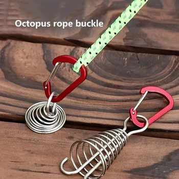 Outdoor Camping Octopus Rope Buckle Camping Deck Nail Stainless Steel Fixed Tent Rope Buckle Wooden Hook Spring Wind Rope