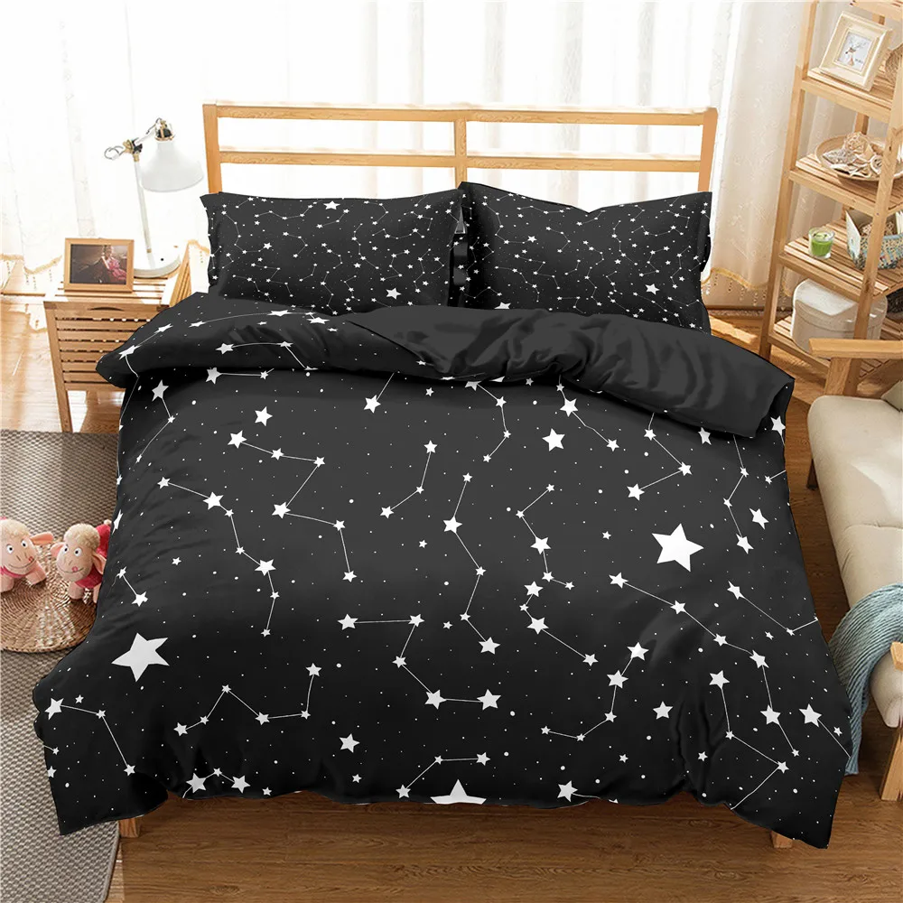 

Star Single Double Twin Queen Bedding Set 3pcs Night Sky Polyester Bed Cover Kid Duvet Cover Set Dark Blue Galaxy Bedclothes