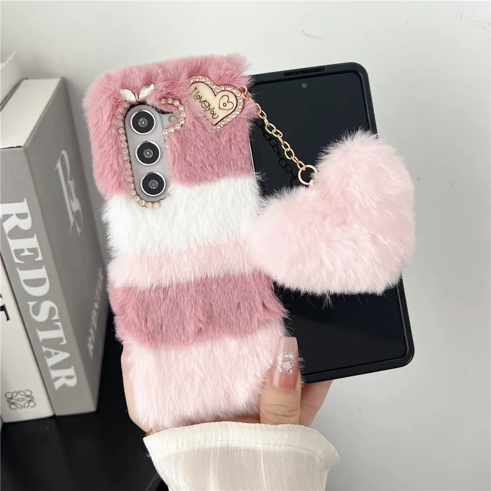 For Samsung Galaxy Z Fold 5 Case Korea Cute Fluffy Plush Love Pendant Phone Case For Galaxy Z Fold6 Cover Z Fold3 Z Fold2 Fold5 | Gaffar India
