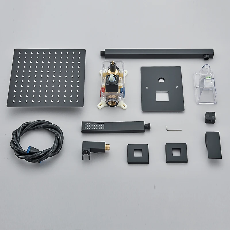 Matte Black Rain Waterfall Shower Faucet Set