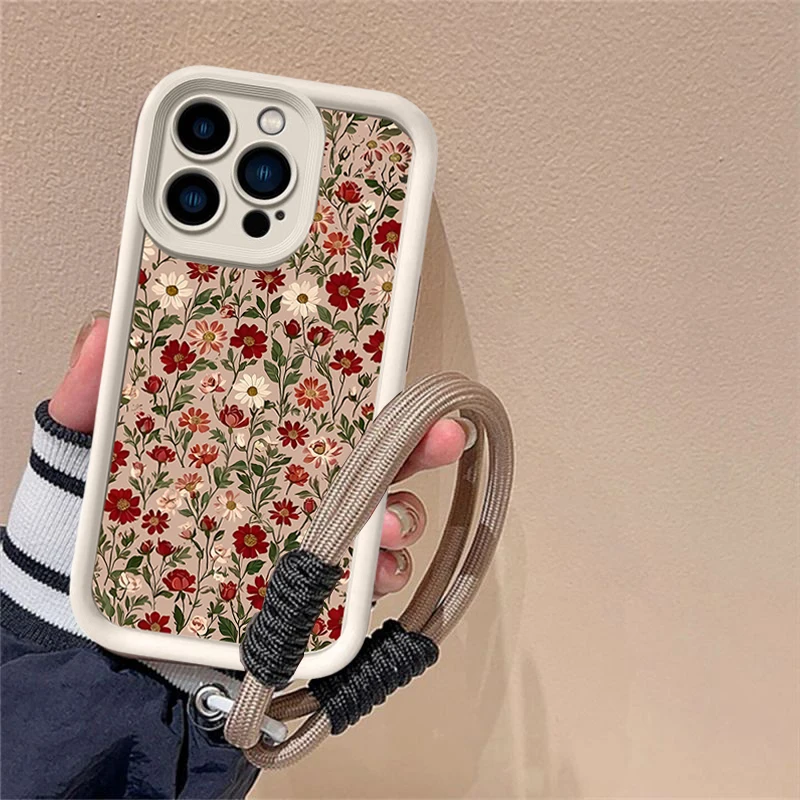 Daisy Flower Rope Lanyard Strap Phone Case with Cover