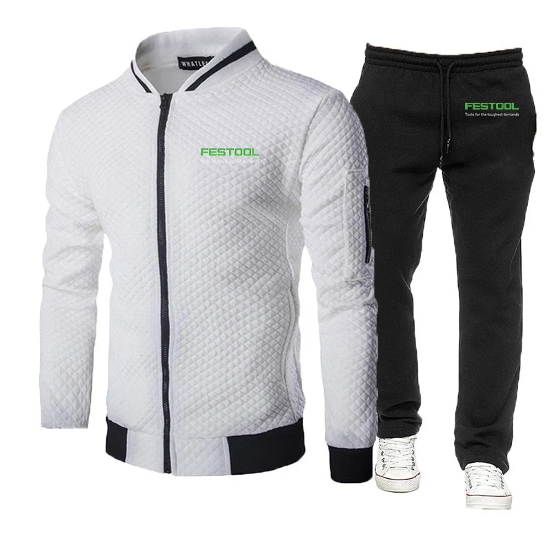 Festool 2023 Men New Spring and Autumn Round Neck Printing Tracksuit Zipper Hoodies Tops Pants Hooded Two Pieces Suit