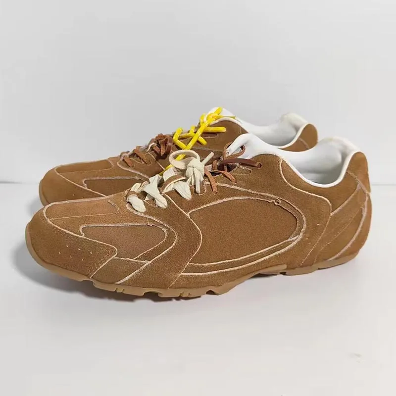 

New Spring Autumn Mesh Breathable Flat Bottom Casual Shoes Round Toe Lacing Mixed Color Sneakers Outdoor Anti slip Walking Shoes