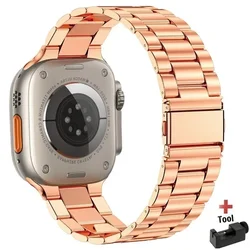 Premium Stainless Steel Metal Link Bracelet for 42mm 44mm 45mm 49mm (T Rose gold 3)