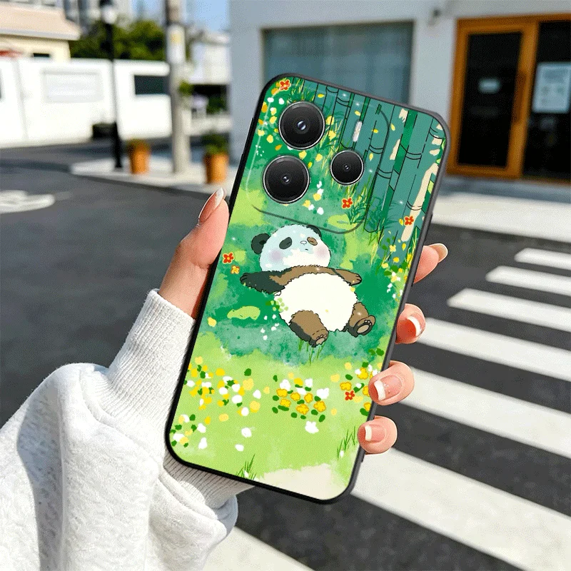Adorable Cartoon Panda Soft Black Phone Case Cover
