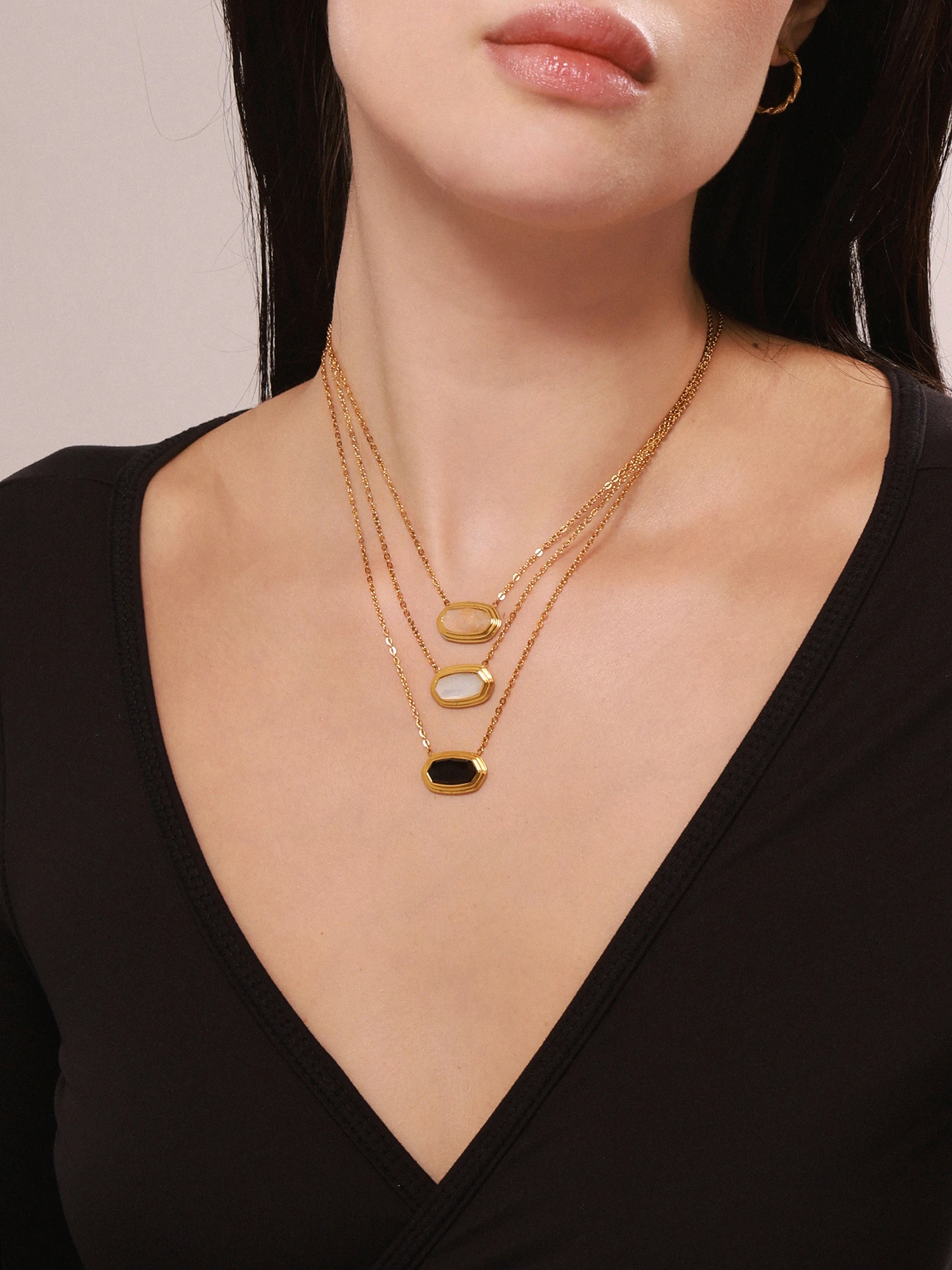 Unregelmäßige Anhänger Frauen Halskette Edelstahl Kristall Glas Achat Halsband Für Frauen Vergoldet Wasserdicht Schmuck – Detail 2