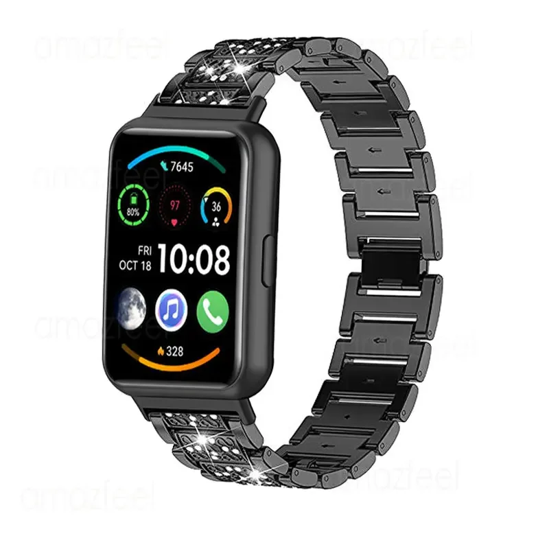 Huawei Watch Fit 2 용 시계 스트랩 스마트 팔찌 액세서리 Huawei Watch Fit2 용 다이아몬드 팔찌 금속 손목 밴드 Correa
