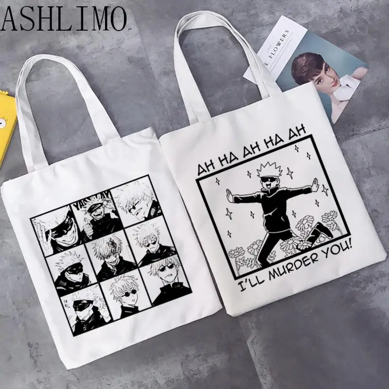 Tote Bags Canvas Bags Canvas Bag Shopping Bag Anime Jujutsu Kaisen Women Bags Harajuku Y2k Shopping Canvas Shopper Reusable Tote Handbags Shoulder Collapsible