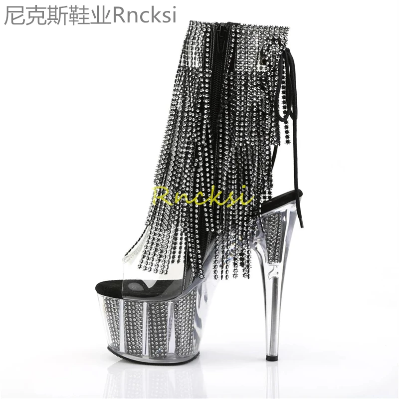 

Сапоги 17 см, высокие сапоги, женские сапоги, сценические сапоги, обувь на шпильке, сапоги с бахромой, очень высокие каблуки, короткие сапоги.