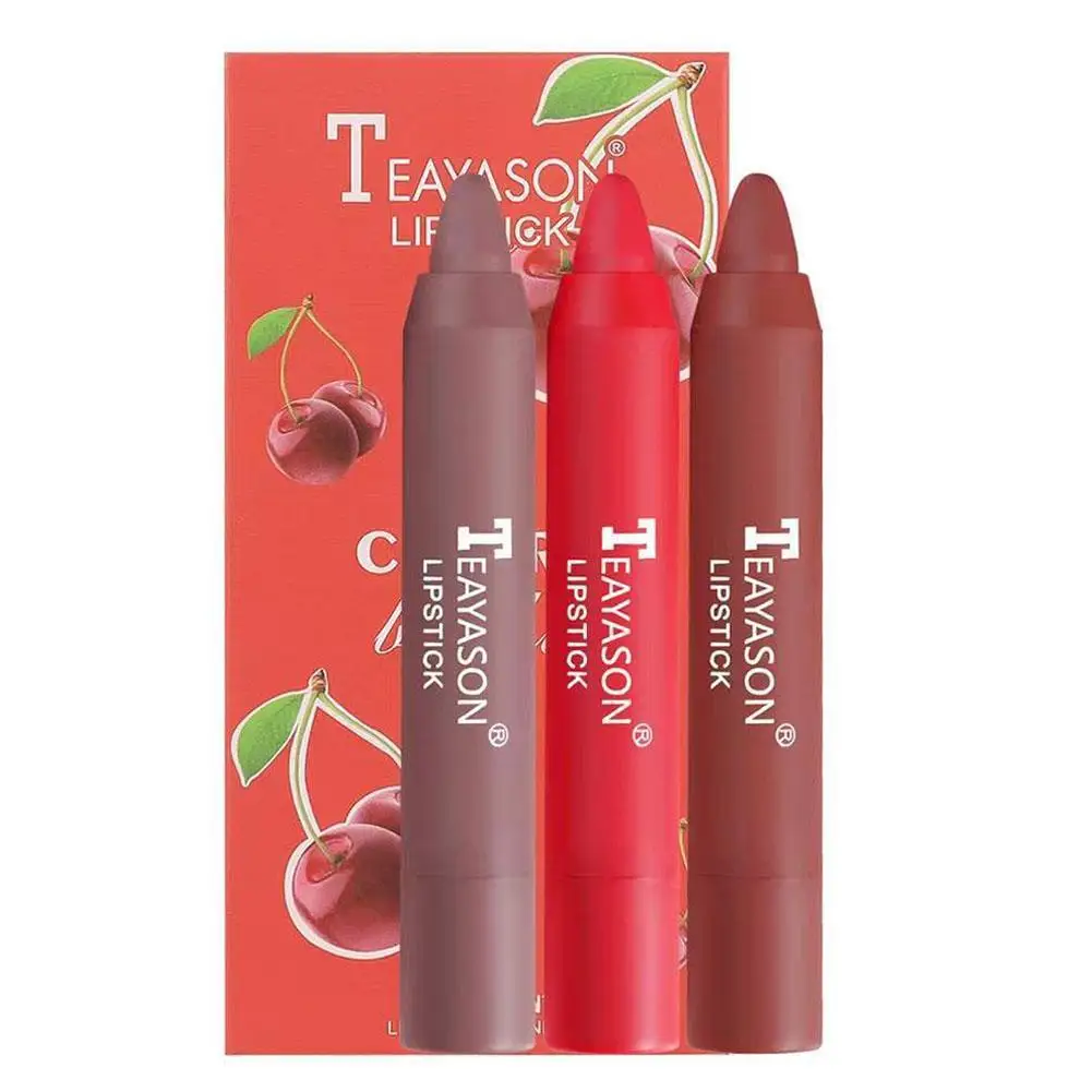 

TEAYASON 3Pcs Set Matte Velvet Lipstick Pen Long Lasting Nude Lip Gloss Pencil Delicate Smooth Waterproof Lip Tint