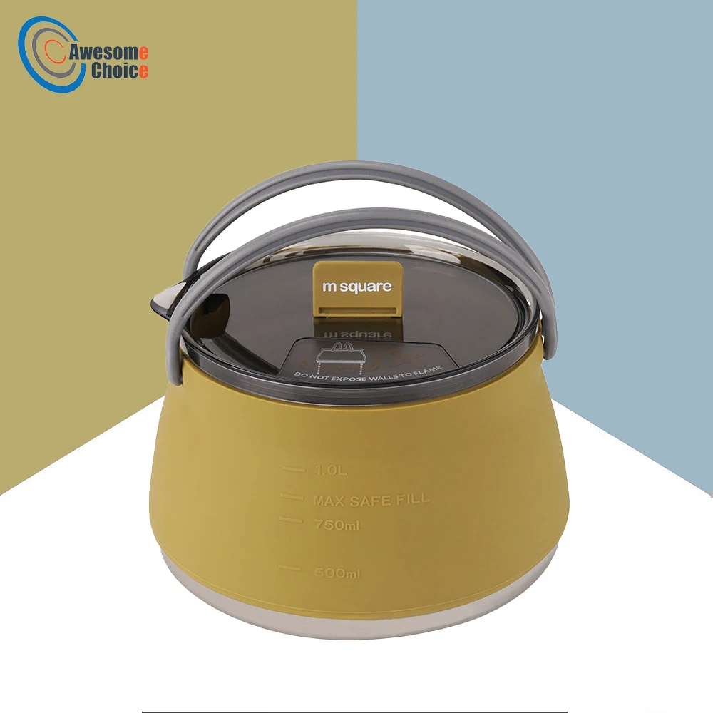 1L Silicone Folding Kettle Portable Field Camping Open Fire Coffee Tea Cassette Cooker Outdoor