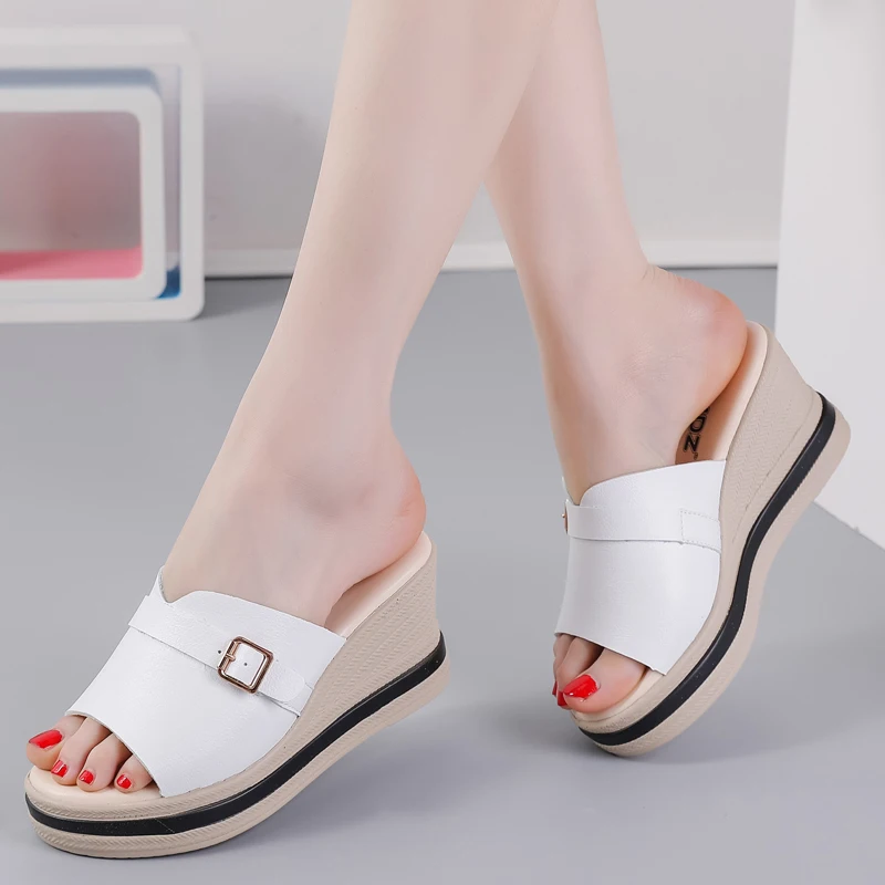 

Wedge sandals and slippers women wear fashionable and casual summer high-heeled slippers with thick soles and high heels