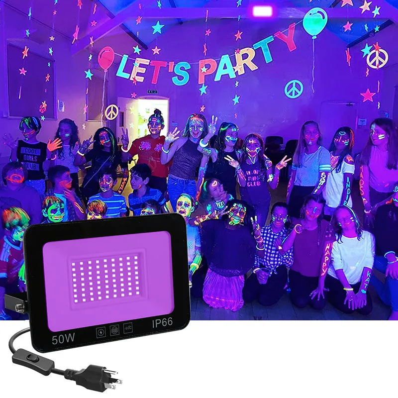

LED UV Black Lights Stage Blacklight Ultraviolet Flood Effect Light for Halloween Xmas Dance DJ Disco Party Bar with US/EU Plug