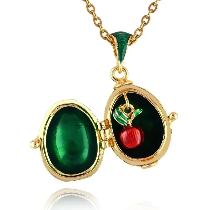 Enamel HandMade Jewelry Can Open Brass Vintage Egg Pendant Crystal Necklace Gift To Women Girls Apple Inside Christmas 3