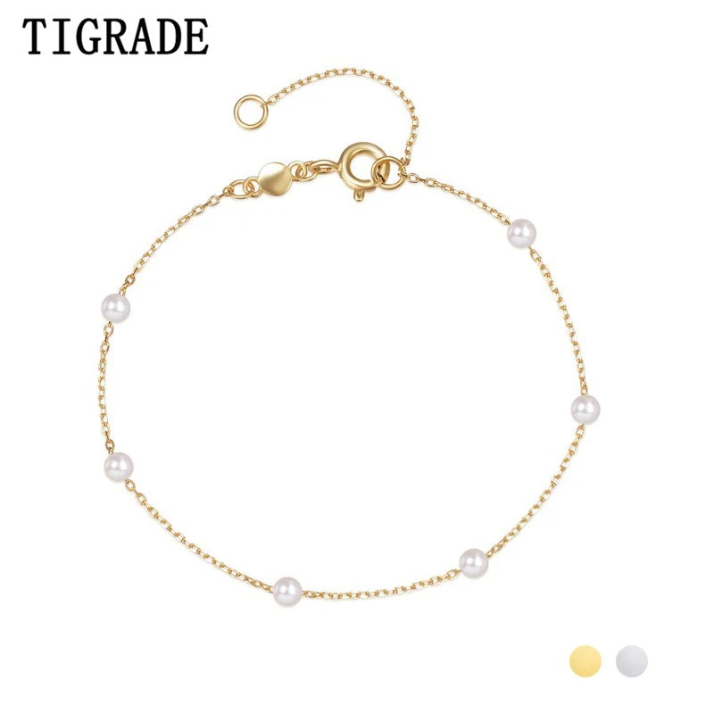 

Tigrade 925 Sterling Silver Baroque Pearl Link Chain Charm Bracelets For Women Wrist Bracelet Wedding Fine Jewelry Female Bangle