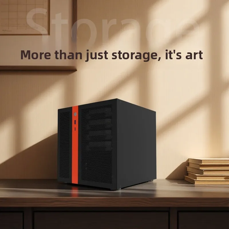 핫스왑 4베이 미니 서버 섀시, ITX 및 SFX PSU용 12.8L, 75mm 쿨러 및 225mm 하프하이트 GPU 지원