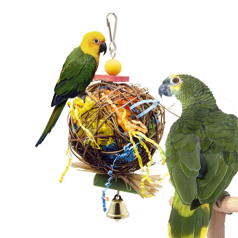 Parrot Bird Toy Natural Rattan Weaving Paper Brushed Chewing Toys For Small Parrot Bird Cage Hanging Ball Swing Toy Supplie parrot toy bird toy bird swing toy
