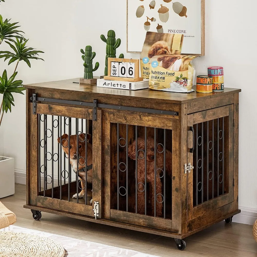 Masterpiece Dog Crate Furniture With Sliding Barn Door, 39 1