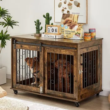 Masterpiece Dog Crate Furniture With Sliding Barn Door, 39 1