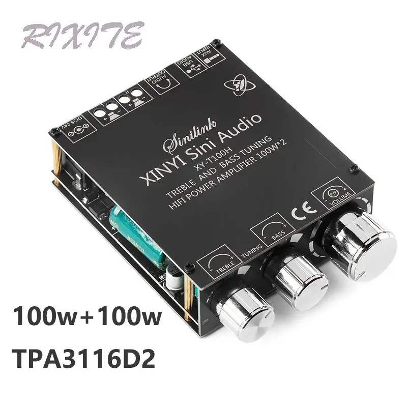 100W+100W TPA3116D2 Bluetooth 5.0 Power Subwoofer Audio Amplifier Board Home Theater HIFI Stereo audio amplifier AMP T100H AUX