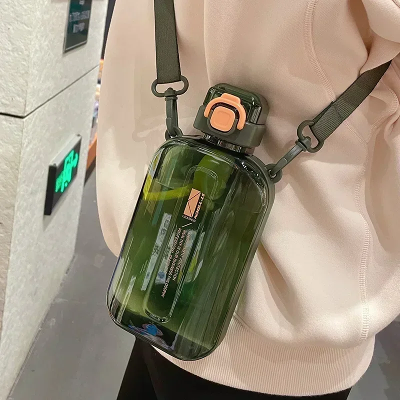Water Bottle Sports Water Bottle Sports Bottle Flat Square Transparent Water Bottle Portable Travel Canteen with Adjustable Strap Elegant Slim Bottle for Sport Camping