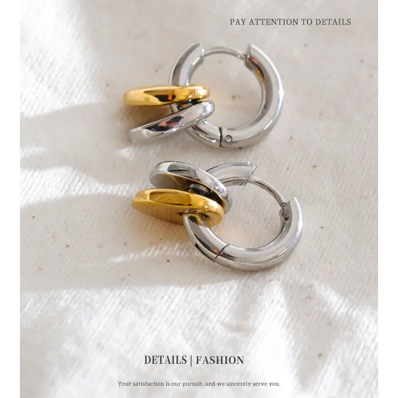 NiNice Stainless Steel Double Heart Drop Hoop Earrings for Women 18K PVD Plated Daily Charming Jewelry Accessories - Image 5