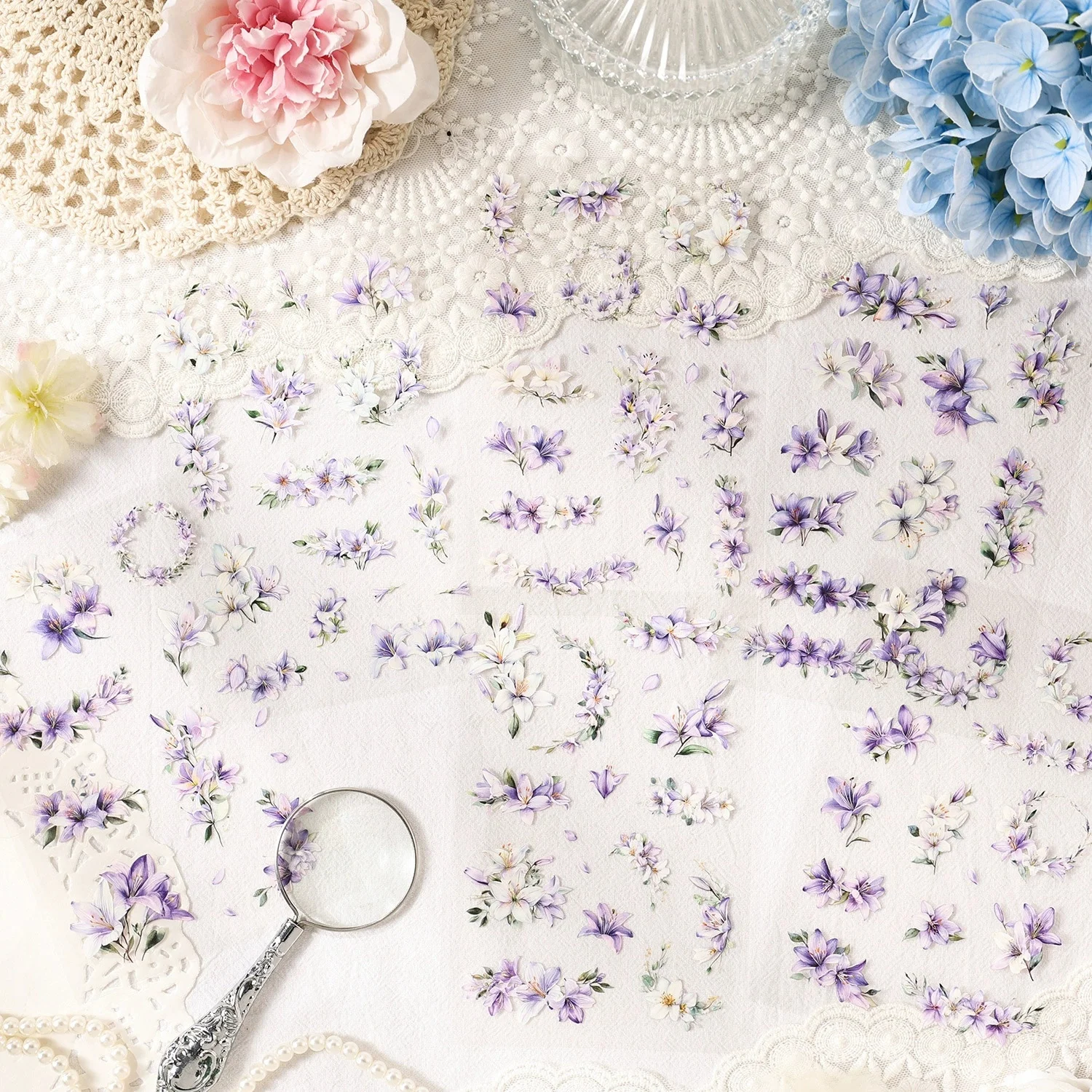 6Pcs 몽환적인 꽃무늬 시리즈 PET 스티커, 스크랩북, 저널, DIY 공예, 노트북 장식을 위한 INS 스타일 식물 꽃 데칼