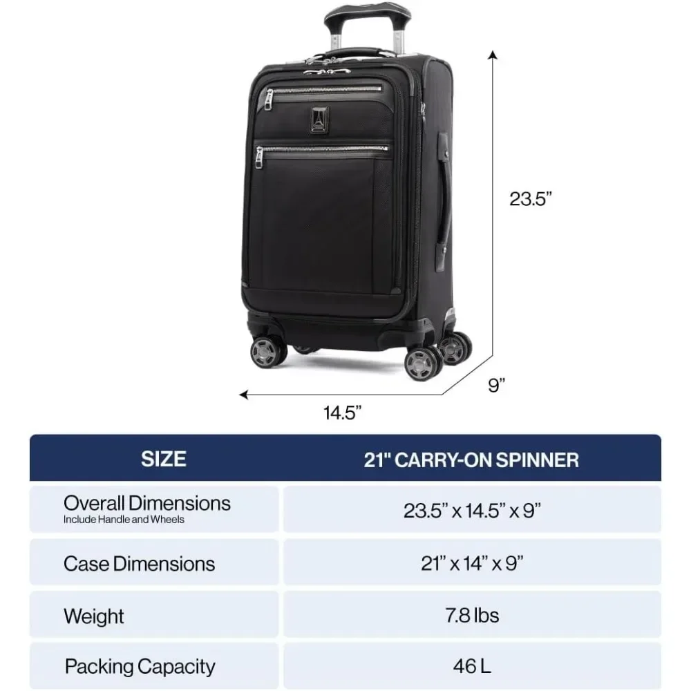 Platinum Elite Softside Expandable Carry on Luggage, 8 Wheel Spinner Suitcase, USB Port, Suiter, Men and Women, True Navy Blue 6