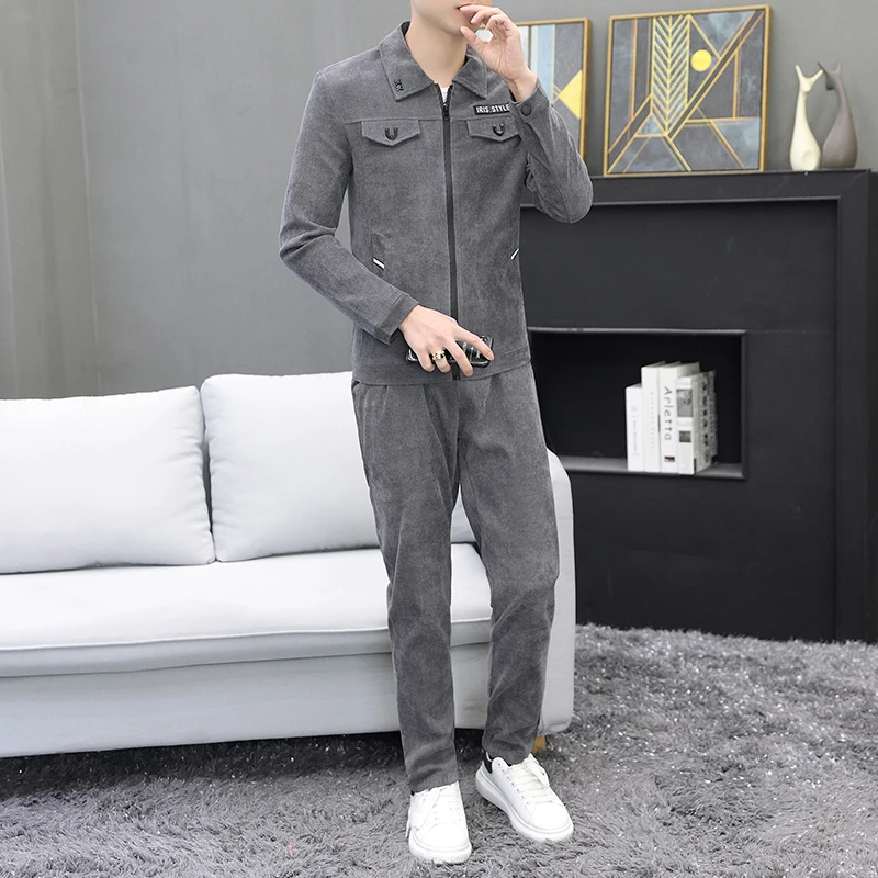 Men Corduroy Sets 2022 Autumn New Two Piece Long Trousers and Jakcet Clothing Casual Track Suit Male Big Pockets Sweatsuits 3