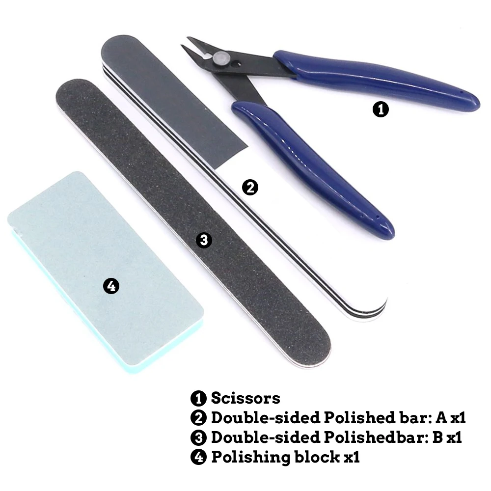 faca, raspador, agulha de limpeza, pinças, alicates,