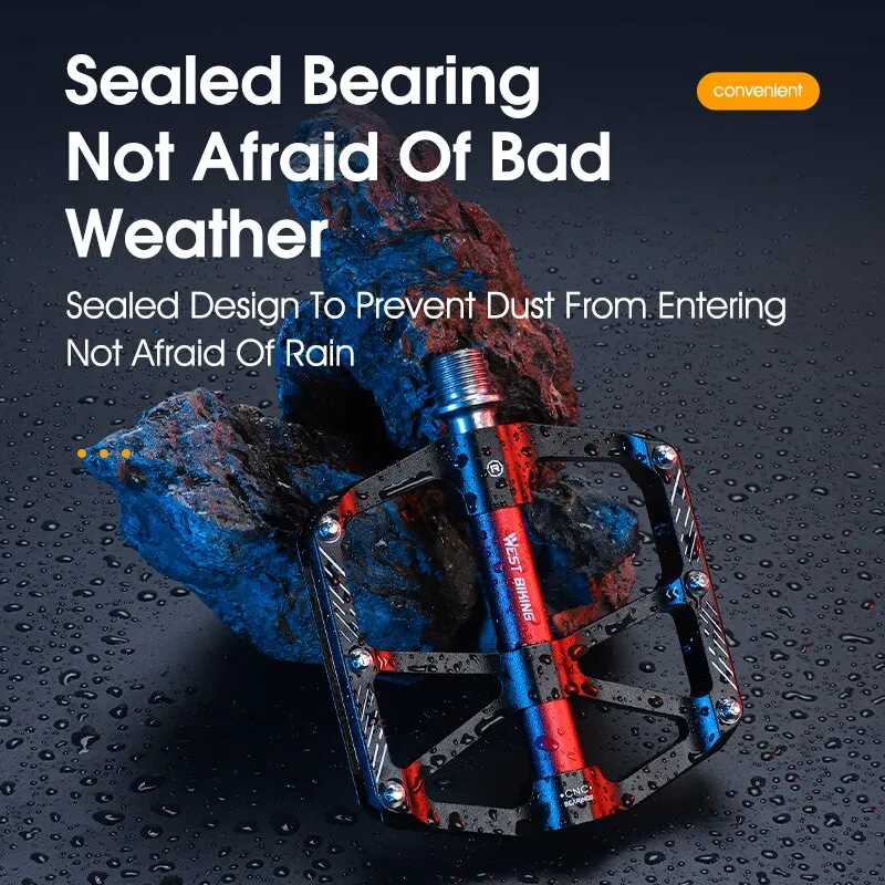 WEST BIKING Ultralight Bicycle Pedals CNC 3 Bearing  BMX MTB Road Bike Pedals Non-slip Aluminum Alloy Reflective Cycling Parts