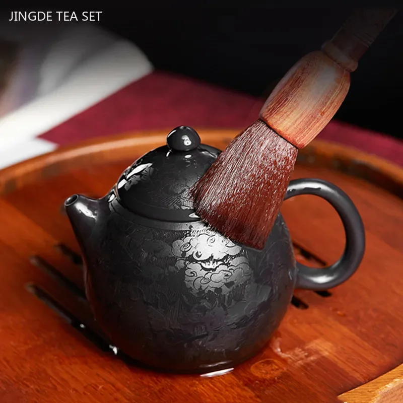 200ml Boutique Yixing Purple Clay Teapot Hand-carved Dragon Egg Pot Black Mud Beauty Tea Infuser Chinese Zisha Tea Accessories