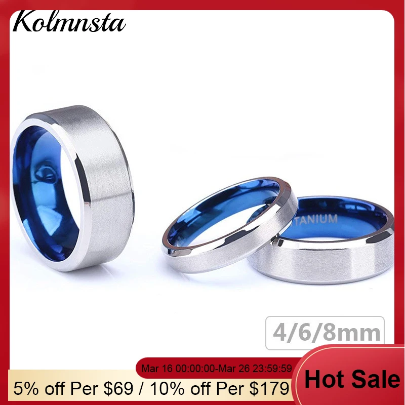 Kolmnsta 100% Reinem Titan Männer Frauen Ring Silber Farbe Blau Innen Klassische 4/6mm Hochzeit Ringe Gravur Bieten drop Verschiffen