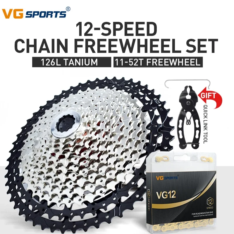 

VG SPORTS 12 Speed Bicycle Chain Freewheel Set Ultralight Suitable for MTB Mountain Bike with a Quick Link Tool Cycling Parts