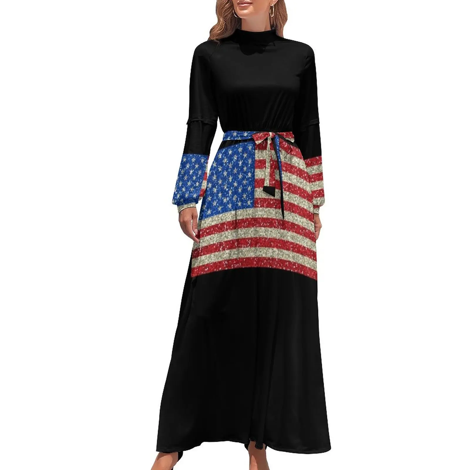 thumbnail image 1 of Bandera estadounidense Bandera de EE. UU. Patriota Brillantina Estados Unidos Vestido largo Ropa femenina Ropa de verano para mujer 2024 Vestido Ropa de mujer, 1 of 5